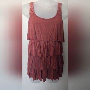 VTG Wet Seal boho tiered tank top in a warm rust/terracotta brown Womens Med